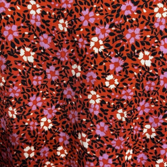 Ann Taylor Red Pink Dainty Floral Bouse Top Smocked Waist Bell Sleeves Size M - Picture 7 of 10